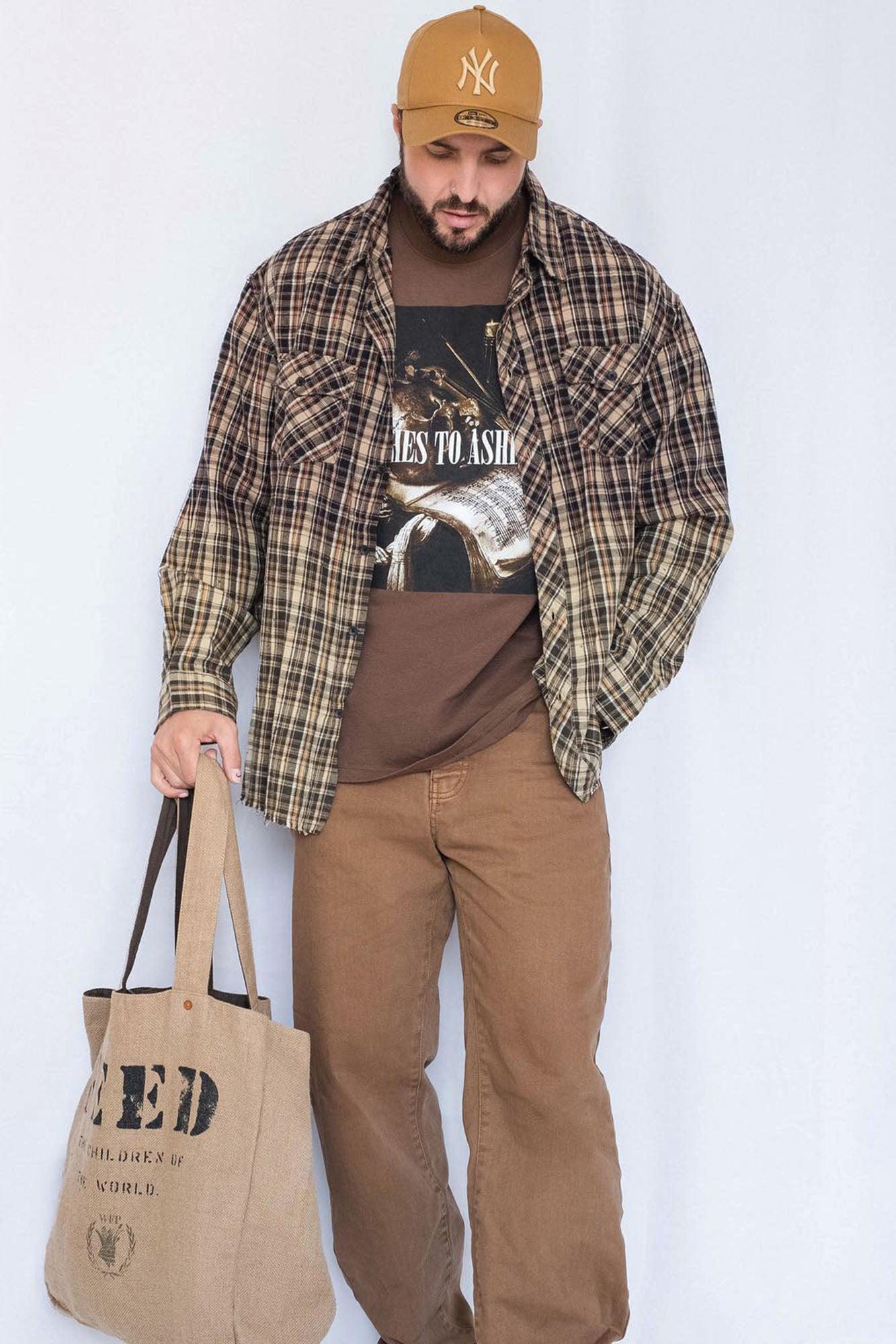 BleachAndPaintPlaidLongSleeveWovenTop-TanMulti_mer.jpg