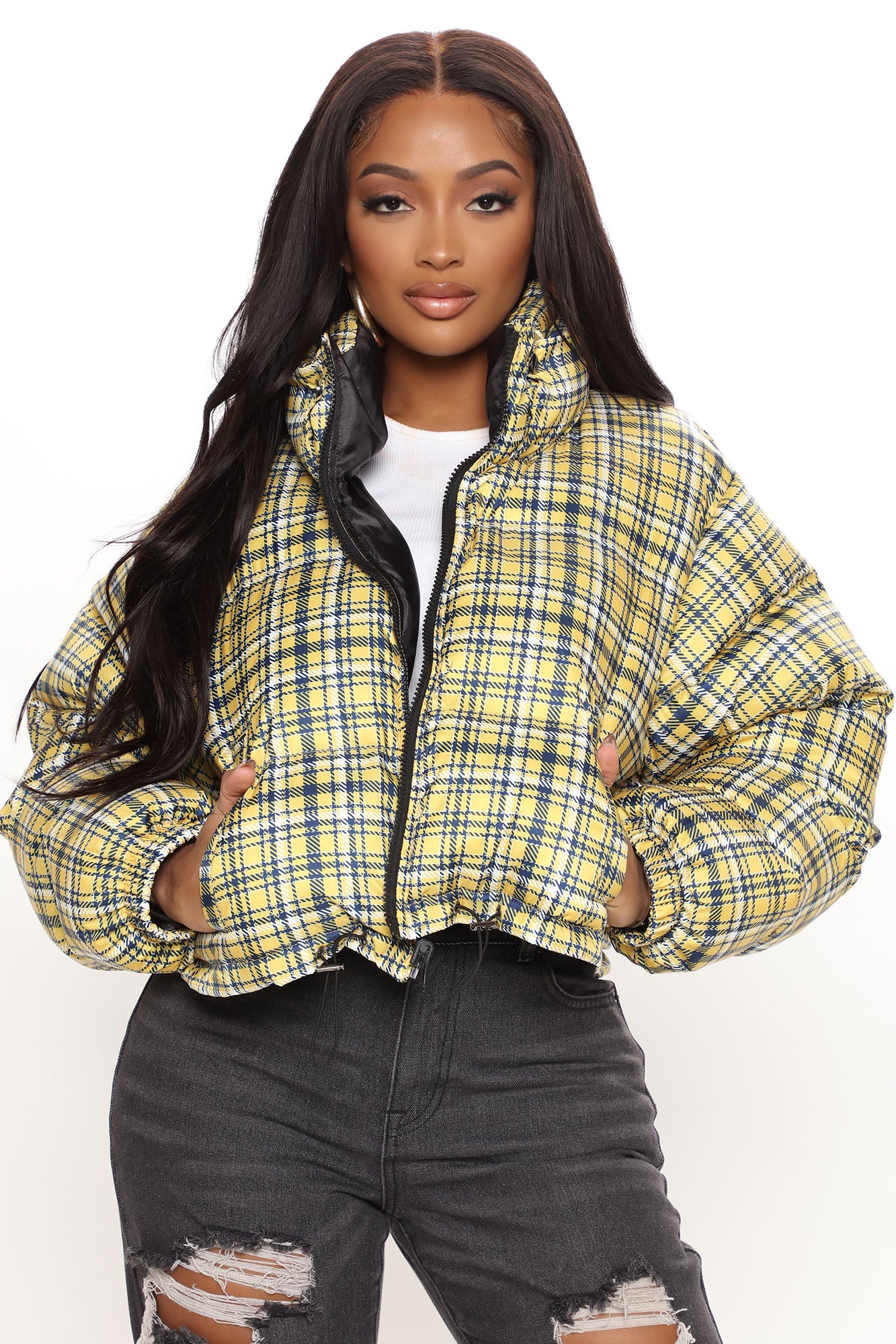 Call You Out Puffer Jacket - Mustard/combo Limited Stock