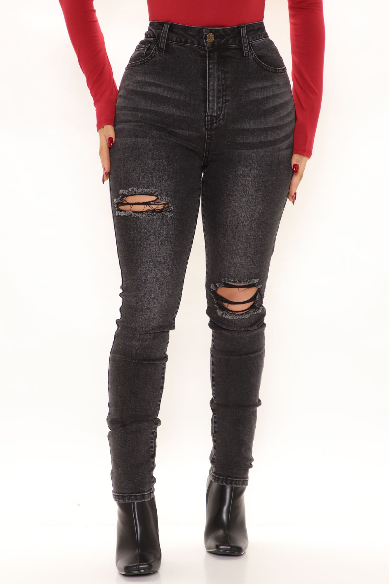 Keeping My Word Distressed Skinny Jeans - Black Online Sale