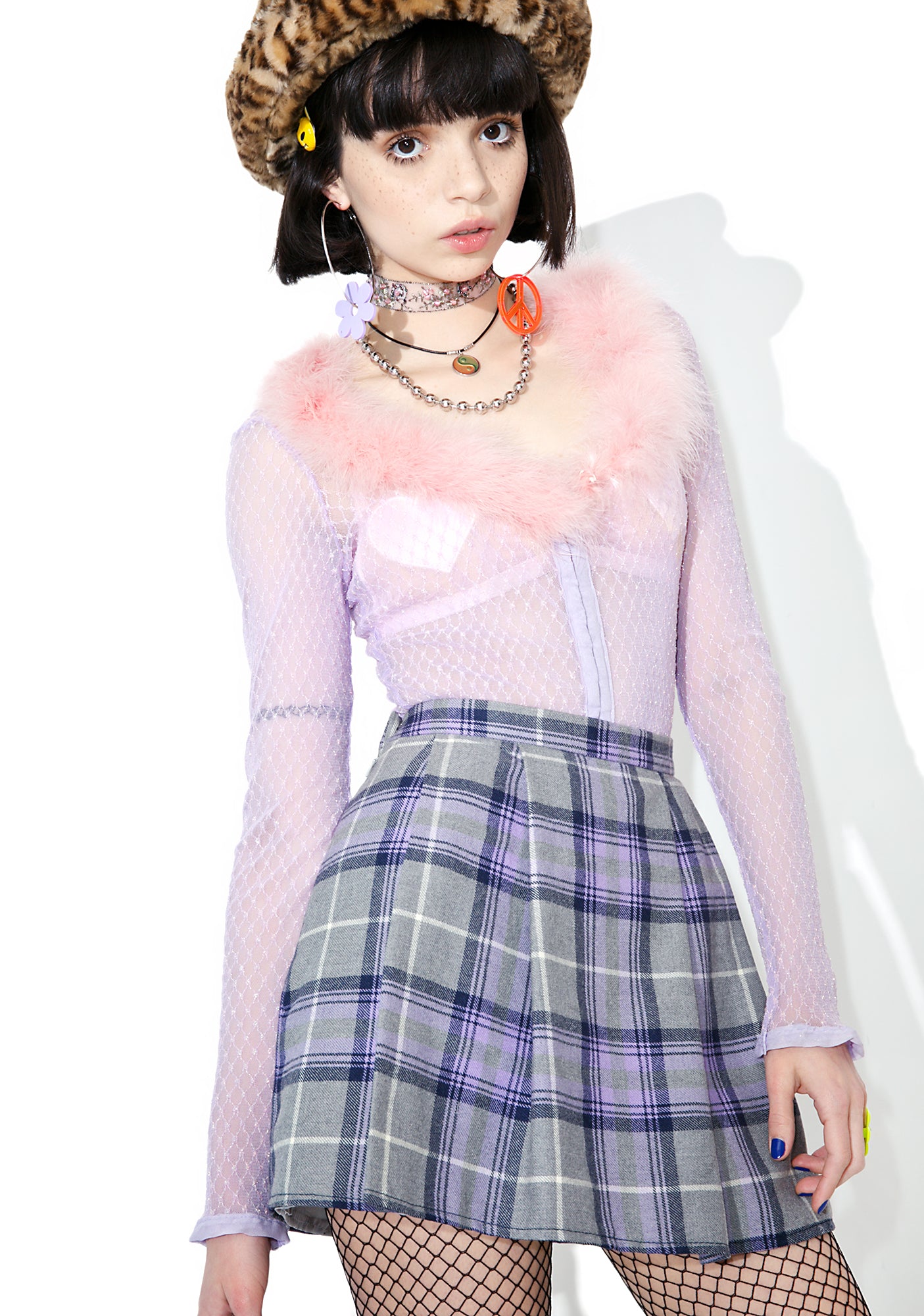 Vintage 90s Purple Plaid Mini Skirt Online Now